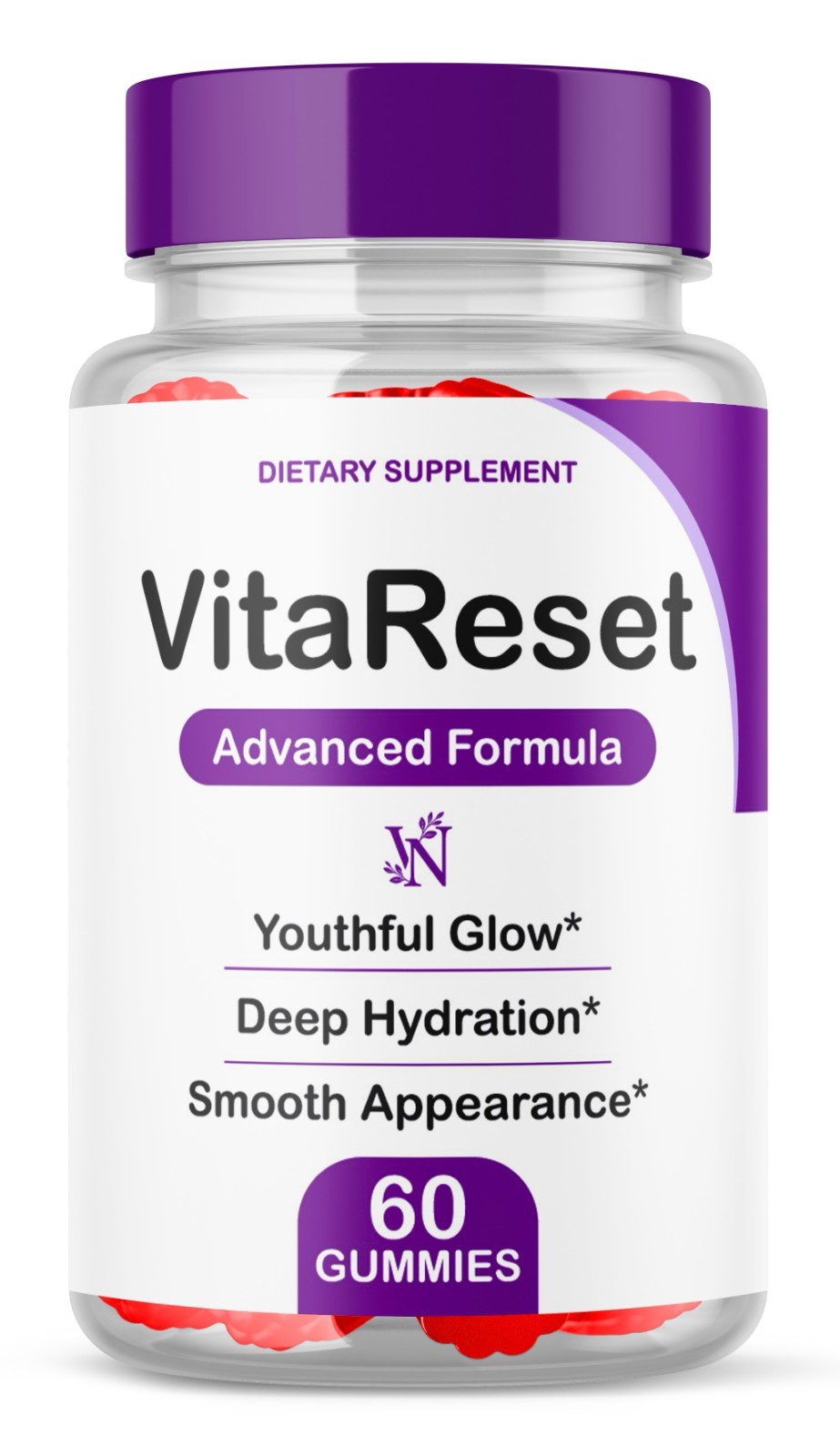 Original VitaReset Advanced Formula bottle containing 60 red gummies with a purple lid